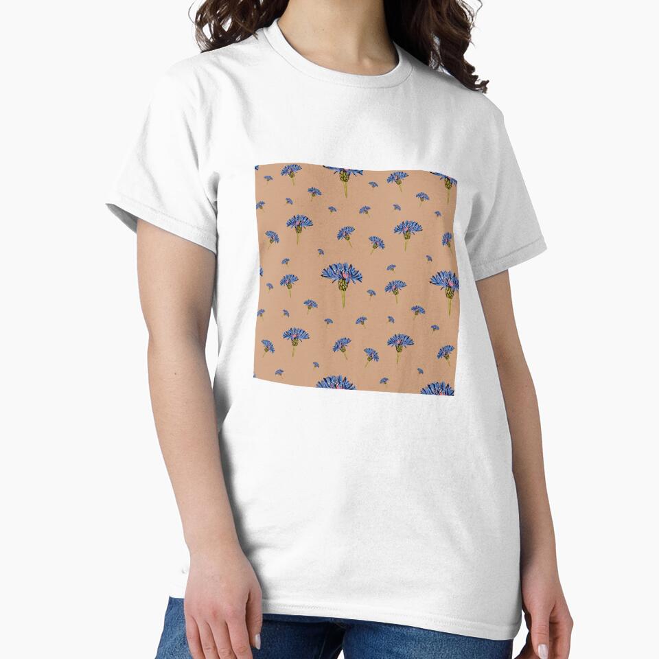 Flower blue violet pattern hand drawn watercolor beige by Yana Mustafina | Boho Soulful Designs