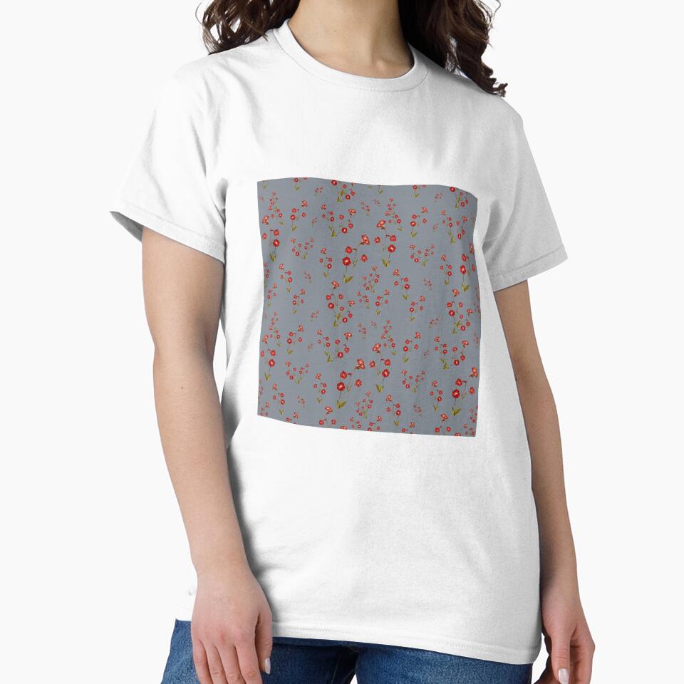 Flower red grey pattern a cute watercolor illustration by Yana Mustafina | Boho Soulful Designs