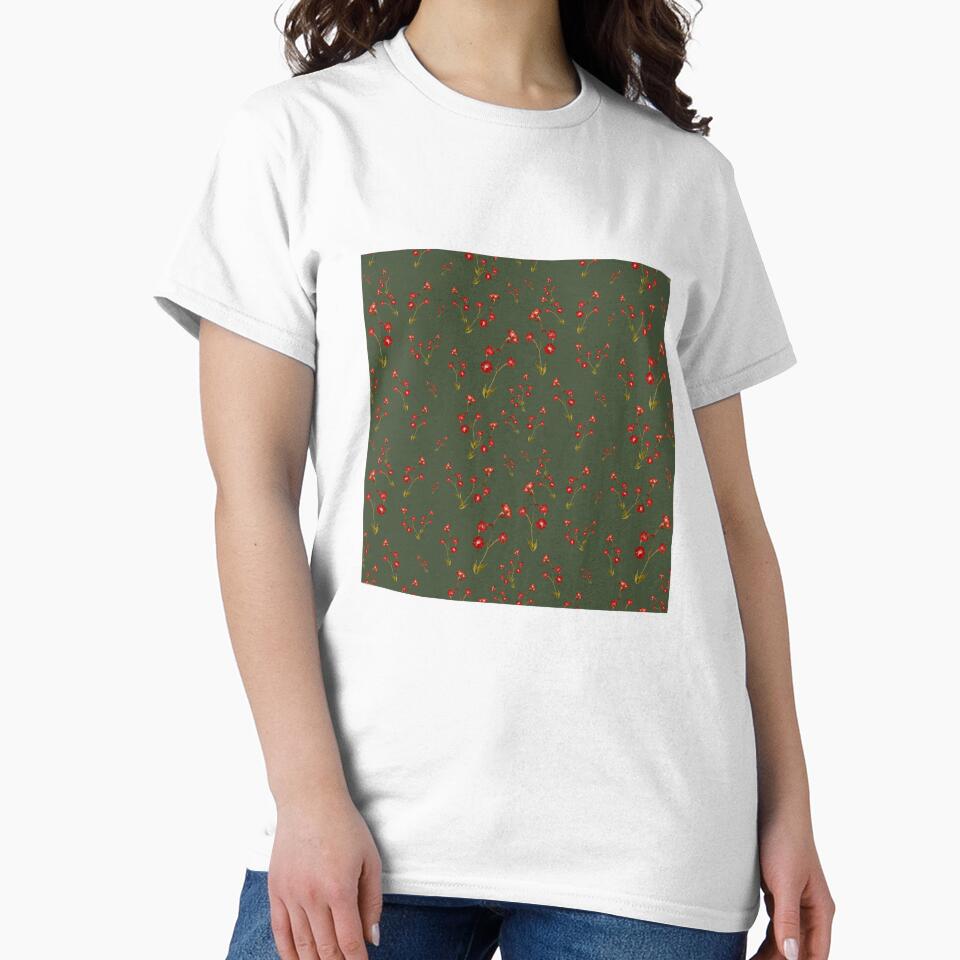 Flower red pattern a cute watercolor illustration green by Yana Mustafina | Boho Soulful Designs