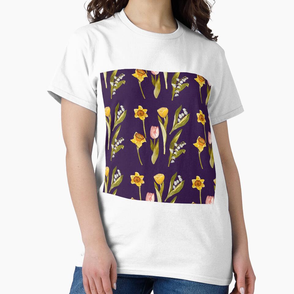 Daffodil tulip snowdrop Easter a seamless pattern violet by Yana Mustafina | Boho Soulful Designs