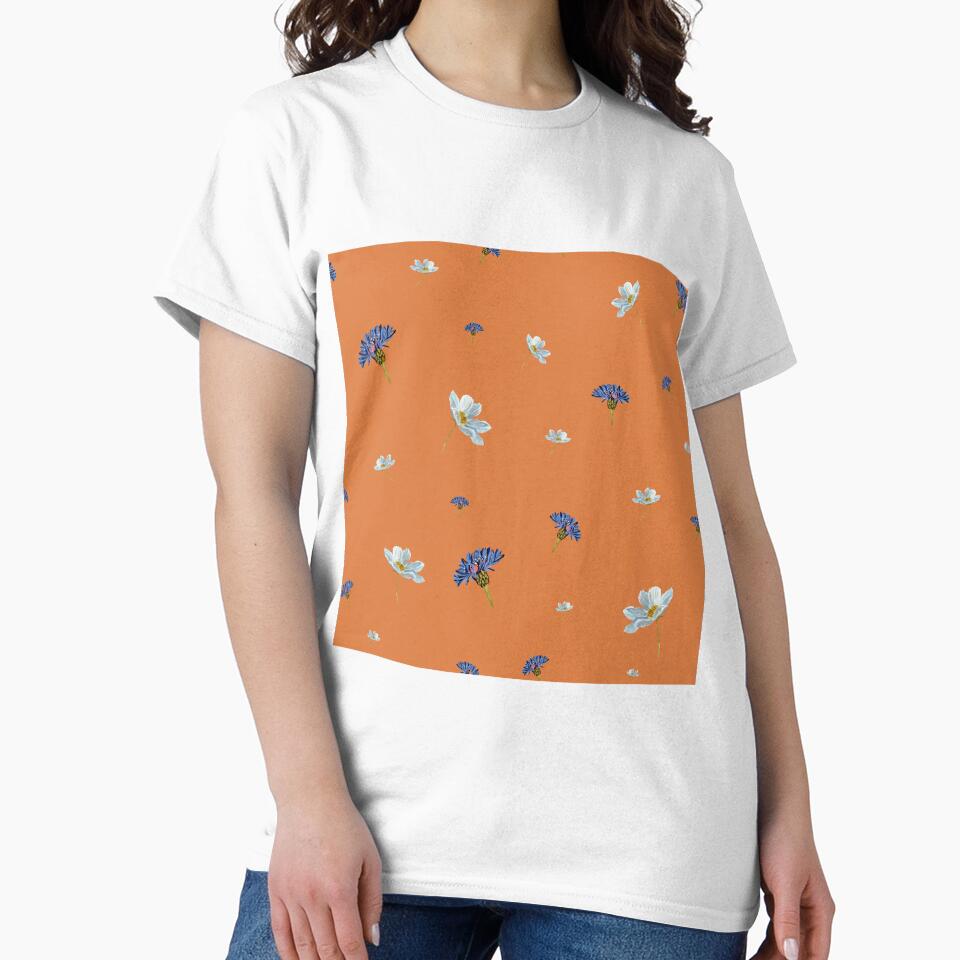 Flower blue daisy pattern seamless a watercolor orange by Yana Mustafina | Boho Soulful Designs