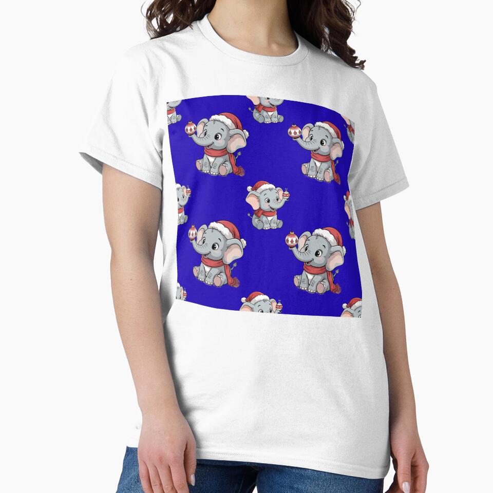 Cute Elephant in Santa Hat Holiday Pattern by Grang Art Artistic Designs