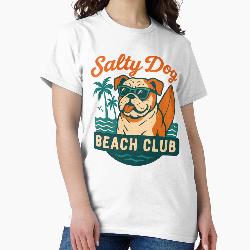 Salty Dog Beach Club – Cool Bulldog Surfing Retro Summer Design by The Wonder cabinet
