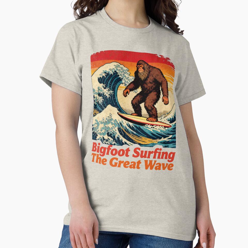 Bigfoot Surfing The Great Wave. #2 by EunsooLee Unisex , , , Long Sleeve Tee