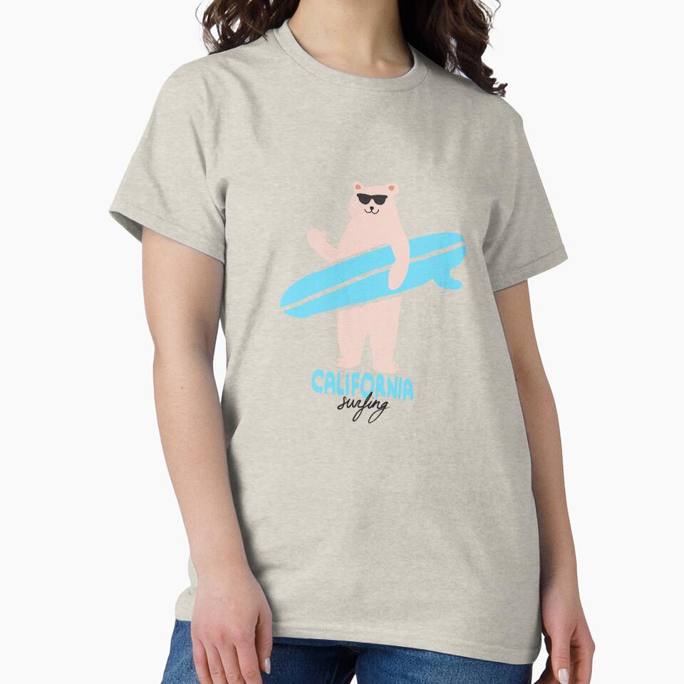 sURfing bear surf California USA surf cool bear handmade by Tropical Blood Unisex , , , Long Sleeve Tee