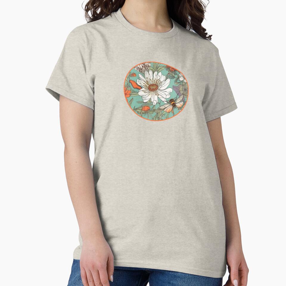 Happy Spring Summer Flower garden with Bees and Pretty Wildflowers by EmilyFNM3D Unisex , , , Long Sleeve Tee