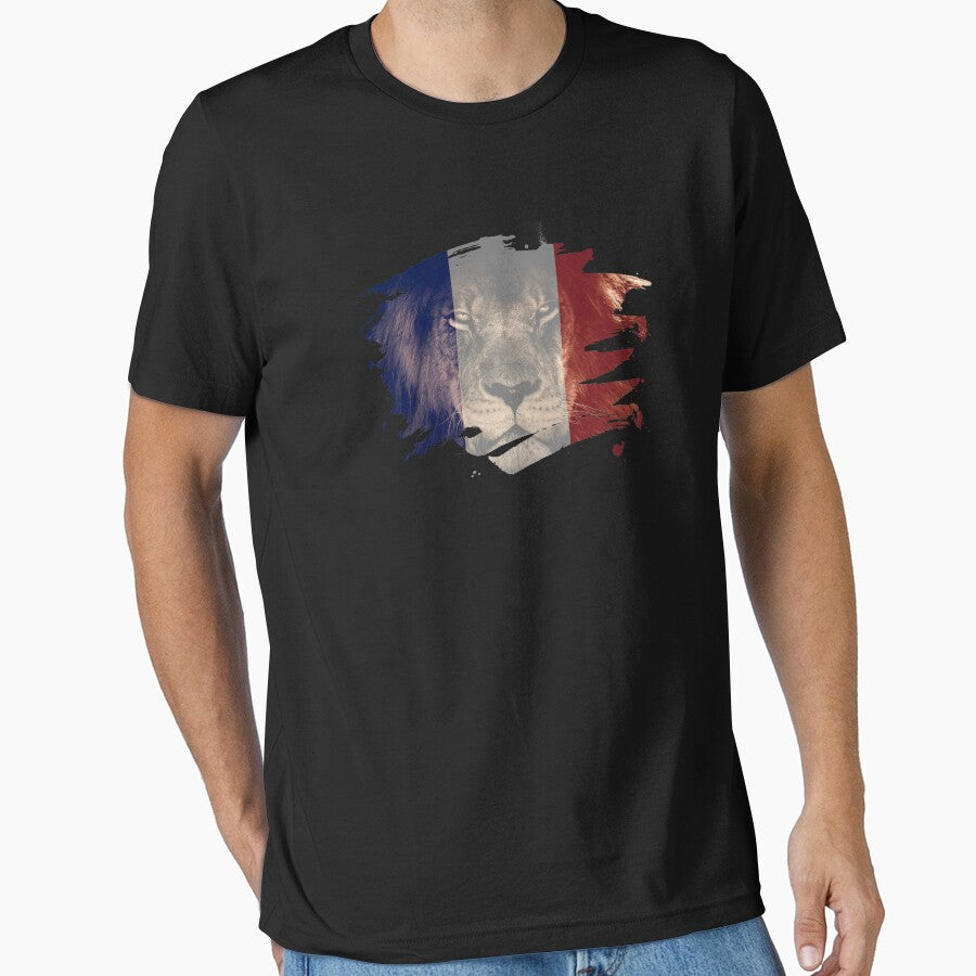 France Flag & African Lion Picture   French Pride T Shirt by ockshirts