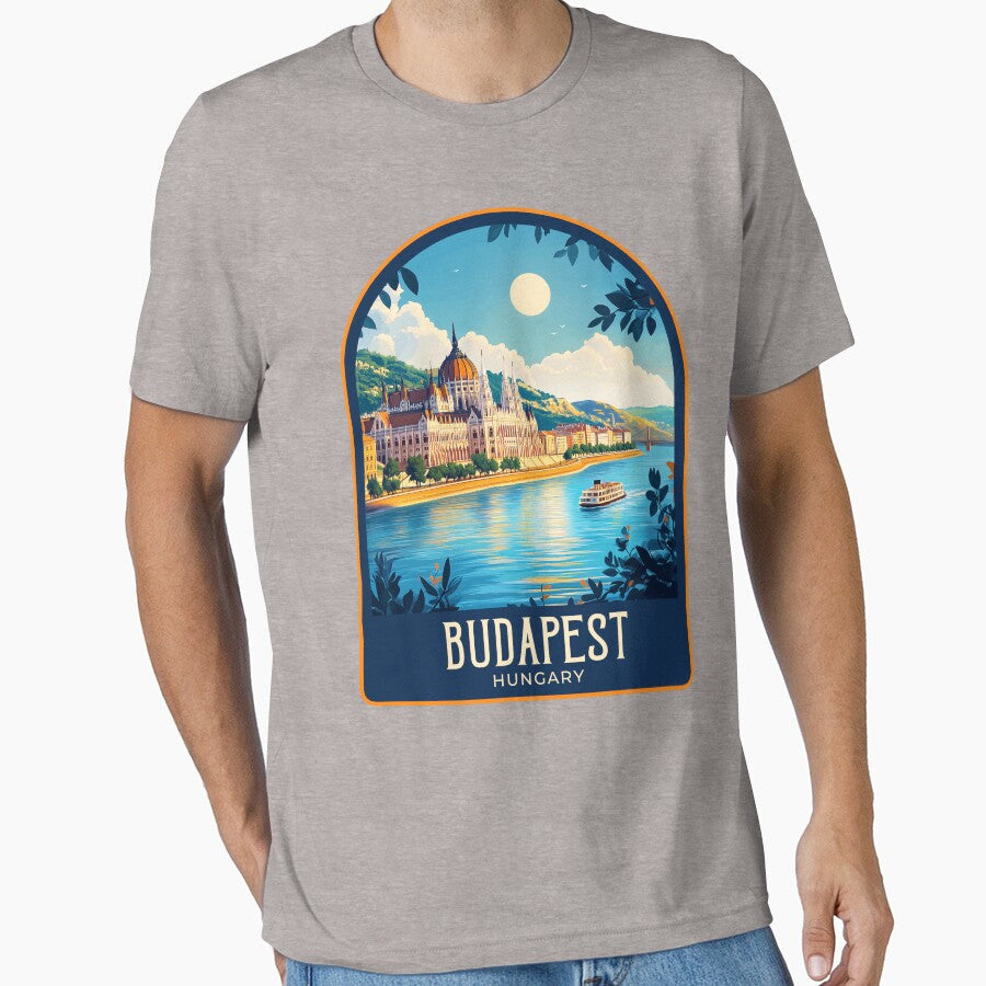 Budapest Vintage Travel Illustration by HomeLivingCo Unisex , , , Long Sleeve Tee