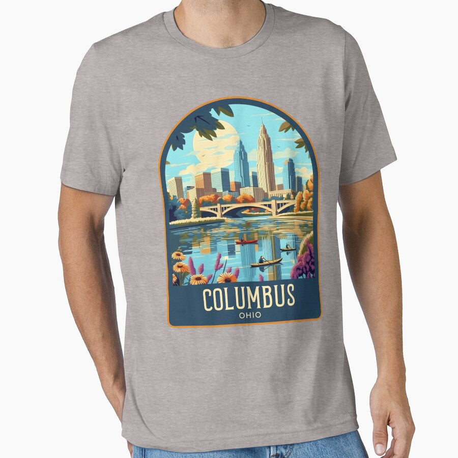 Columbus Vintage Travel Illustration by HomeLivingCo Unisex , , , Long Sleeve Tee