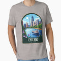 Chicago Vintage Travel Illustration by HomeLivingCo Unisex , , , Long Sleeve Tee