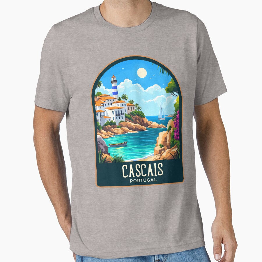 Cascais Vintage Travel Illustration by HomeLivingCo Unisex , , , Long Sleeve Tee