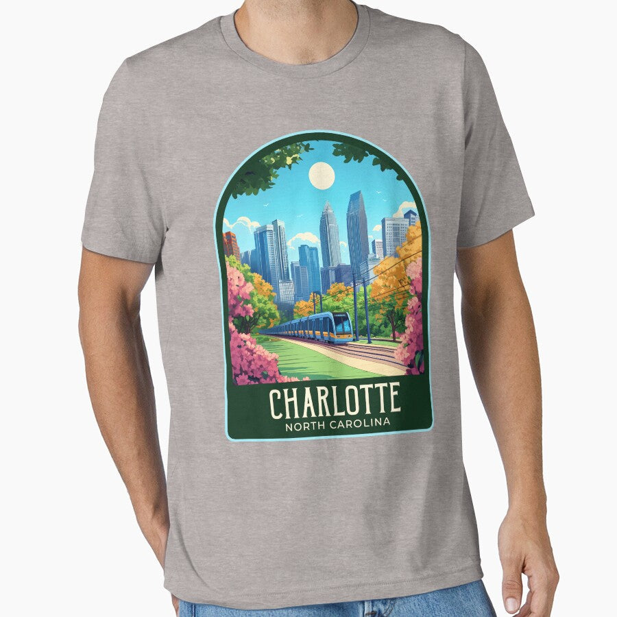 Charlotte North Carolina Vintage Travel Illustration by HomeLivingCo Unisex , , , Long Sleeve Tee