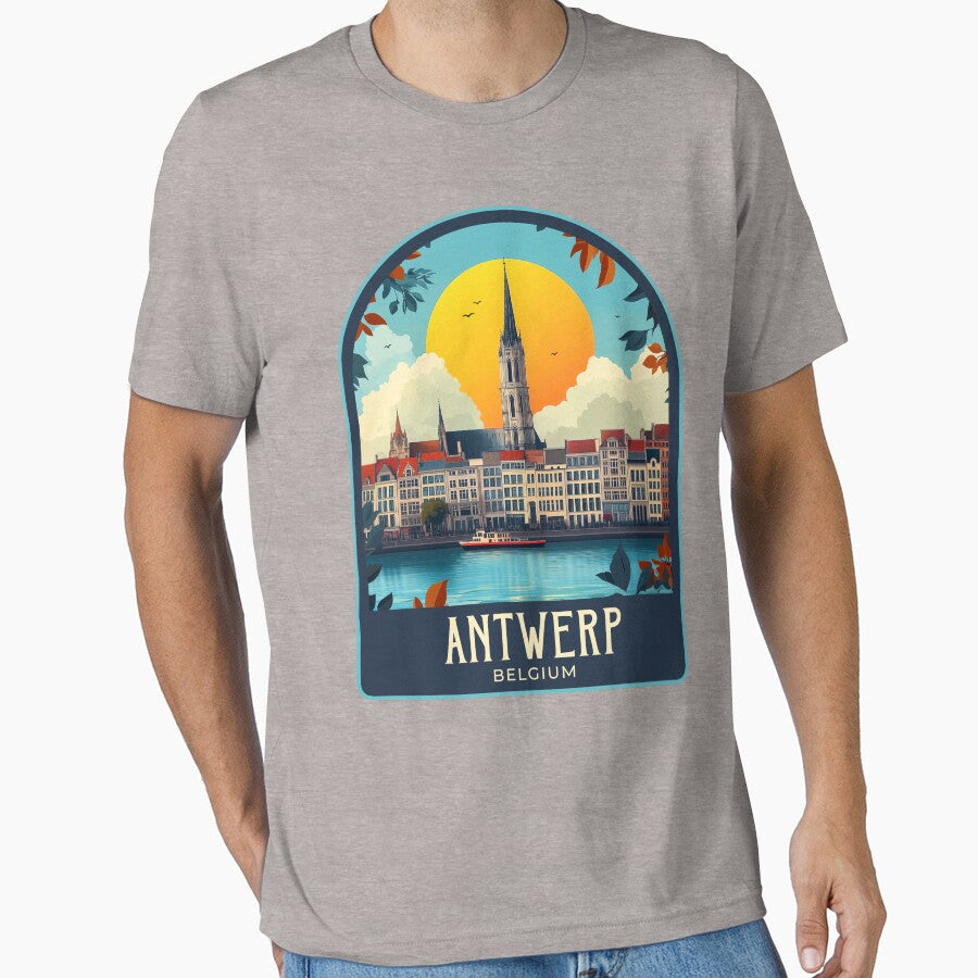 Antwerp Vintage Travel Illustration by HomeLivingCo Unisex , , , Long Sleeve Tee