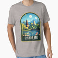 Chiang Mai Vintage Travel Illustration by HomeLivingCo Unisex , , , Long Sleeve Tee