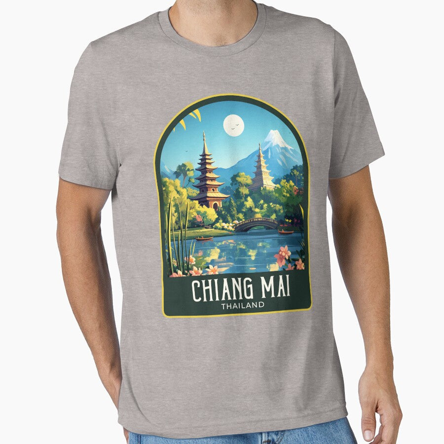 Chiang Mai Vintage Travel Illustration by HomeLivingCo Unisex , , , Long Sleeve Tee