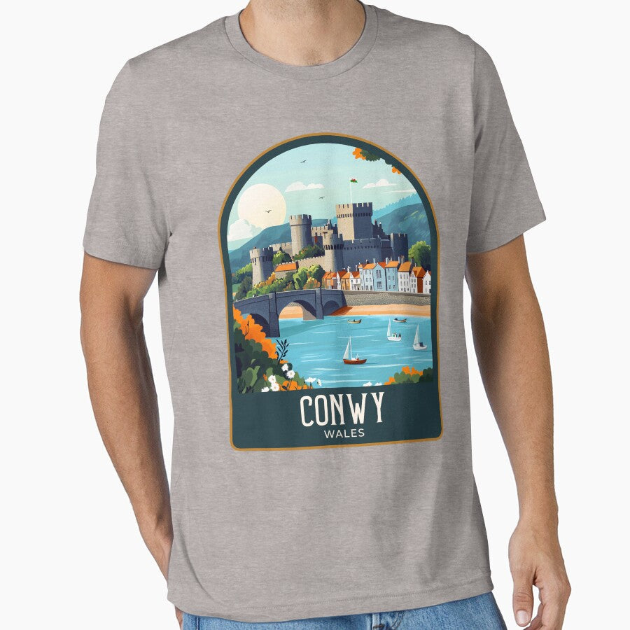 Conwy Vintage Travel Illustration by HomeLivingCo Unisex , , , Long Sleeve Tee