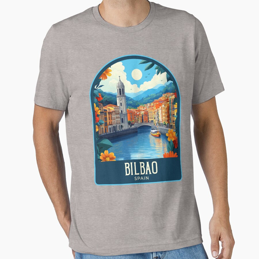 Bilbao Vintage Travel Illustration by HomeLivingCo Unisex , , , Long Sleeve Tee
