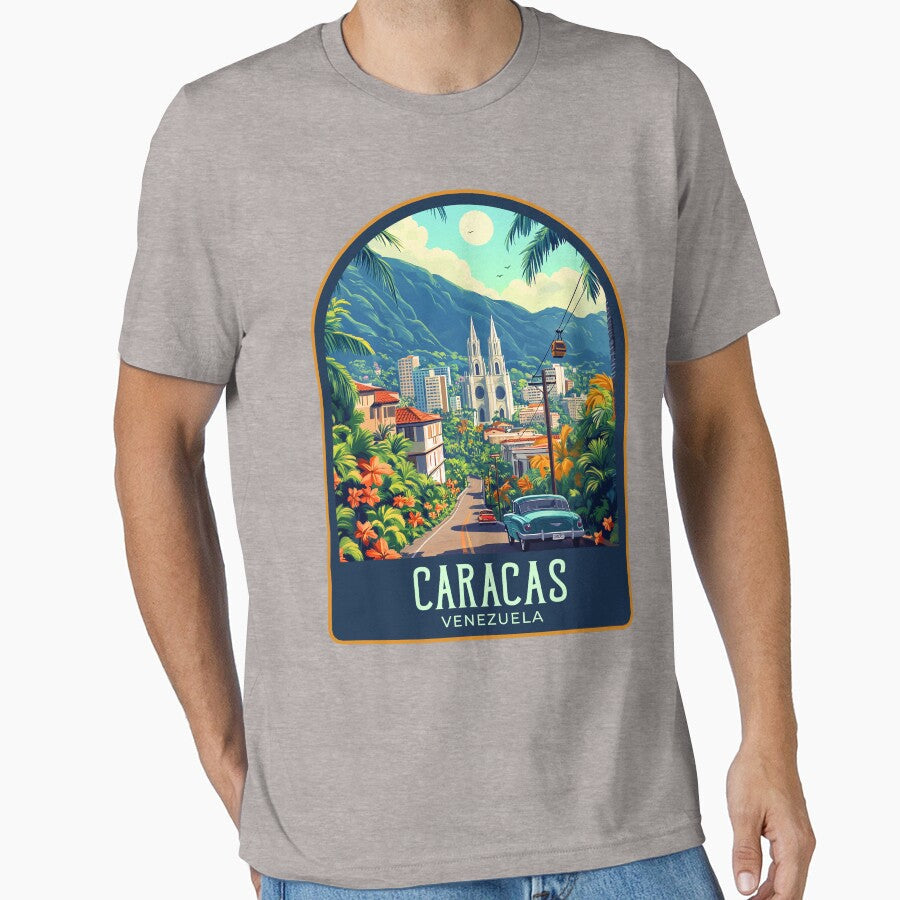 Caracas Vintage Travel Illustration by HomeLivingCo Unisex , , , Long Sleeve Tee