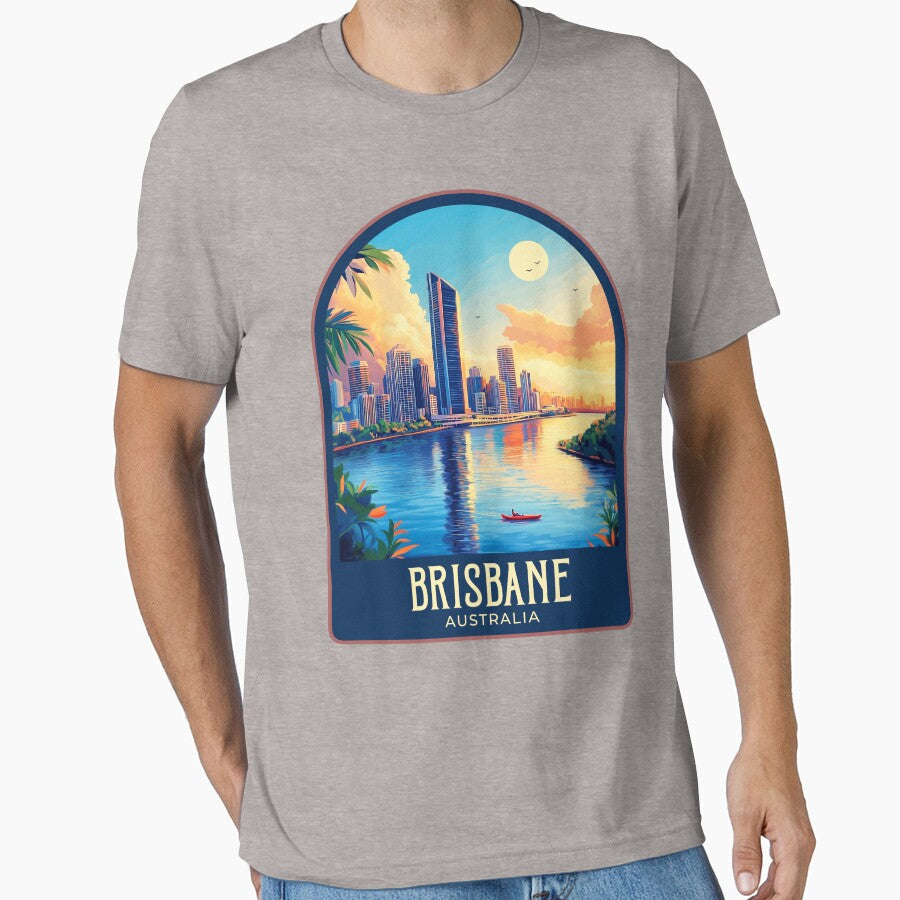 Brisbane Vintage Travel Illustration by HomeLivingCo Unisex , , , Long Sleeve Tee