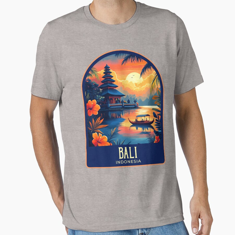 Bali Vintage Travel Illustration by HomeLivingCo Unisex , , , Long Sleeve Tee