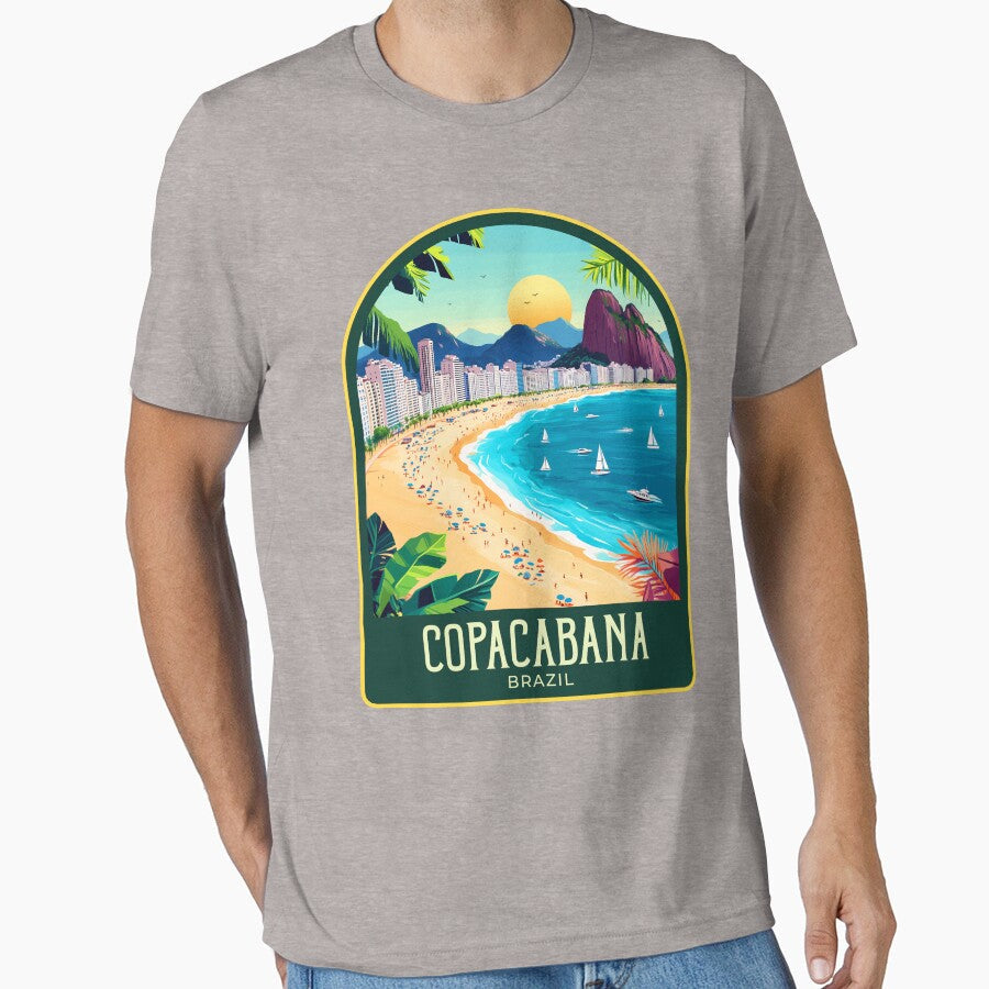 Copacabana Vintage Travel Illustration by HomeLivingCo Unisex , , , Long Sleeve Tee
