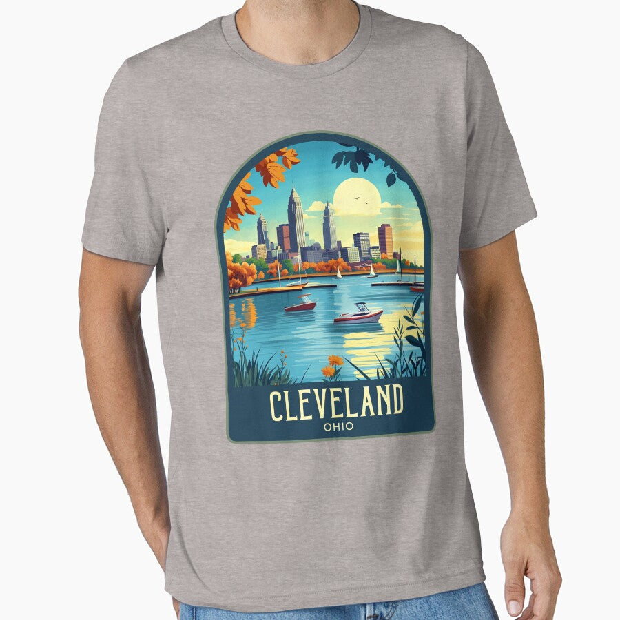Cleveland Vintage Travel Illustration by HomeLivingCo Unisex , , , Long Sleeve Tee
