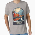 Bergen Vintage Travel Illustration by HomeLivingCo Unisex , , , Long Sleeve Tee