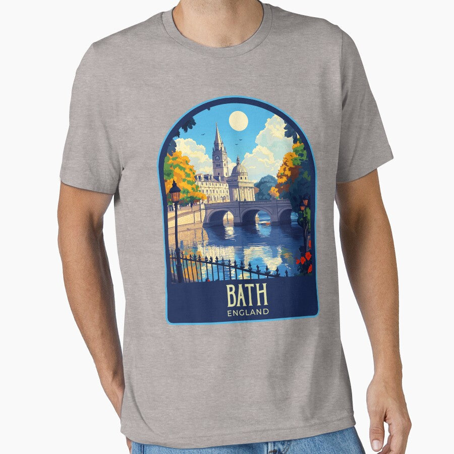 Bath Vintage Travel Illustration by HomeLivingCo Unisex , , , Long Sleeve Tee