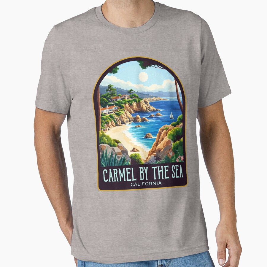 Carmel-by-the-Sea Vintage Travel Illustration by HomeLivingCo Unisex , , , Long Sleeve Tee