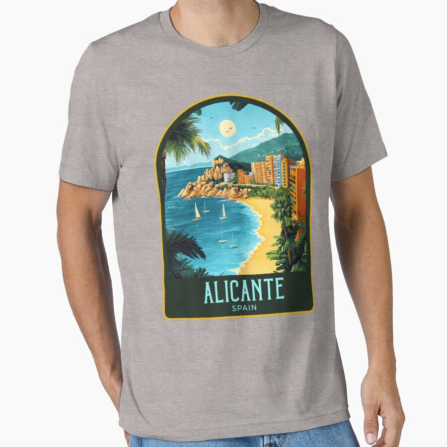 Alicante Vintage Travel Illustration by HomeLivingCo Unisex , , , Long Sleeve Tee