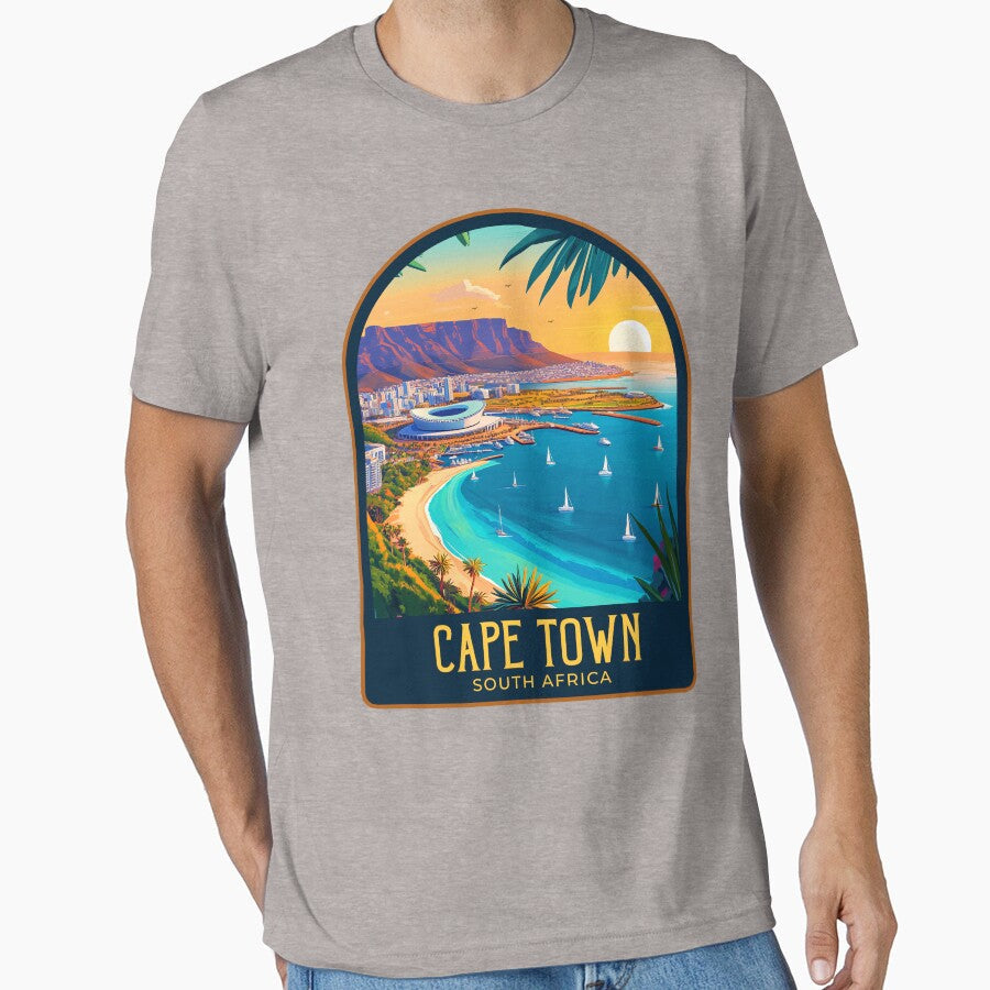 Cape Town Vintage Travel Illustration by HomeLivingCo Unisex , , , Long Sleeve Tee