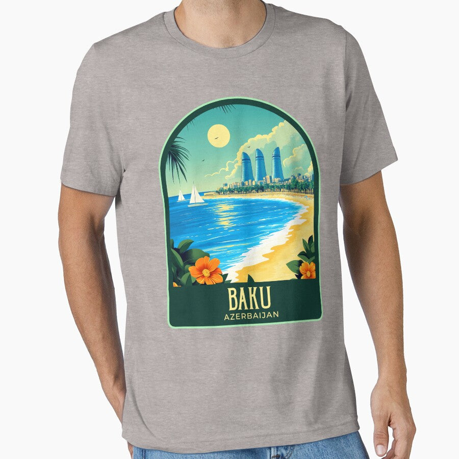 Baku Vintage Travel Illustration by HomeLivingCo Unisex , , , Long Sleeve Tee