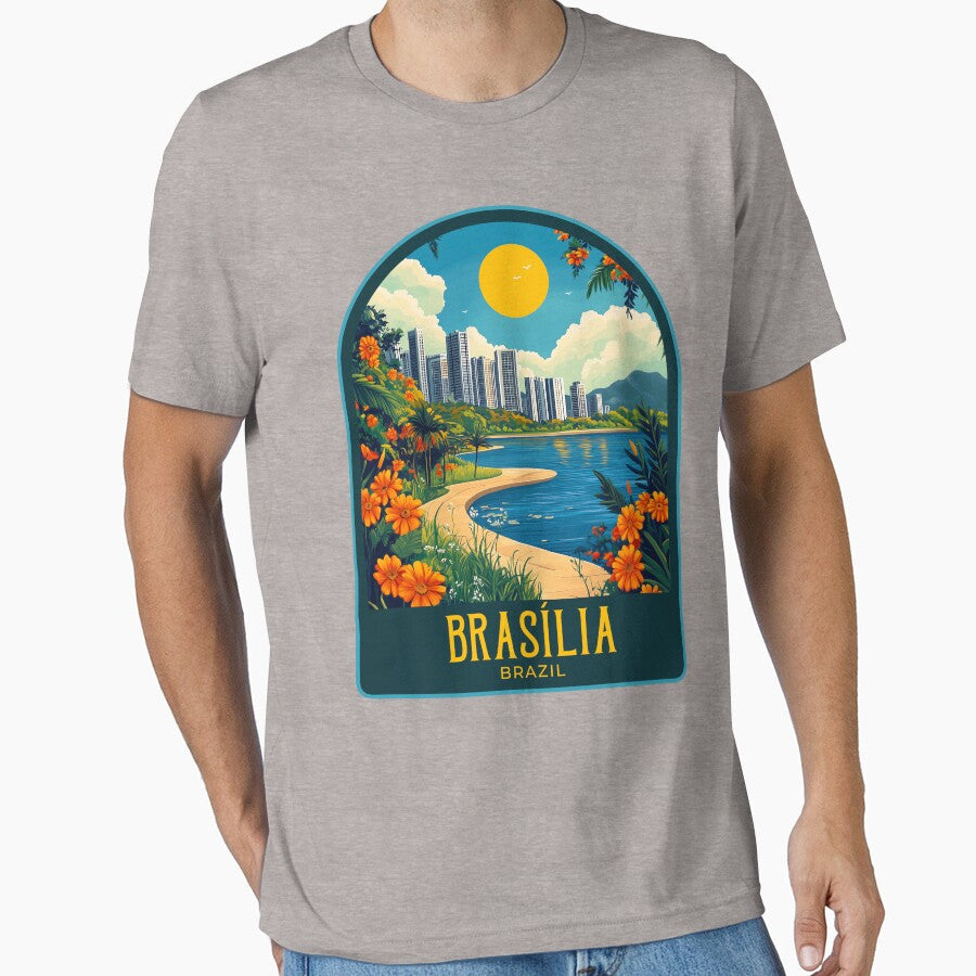 Brasília Vintage Travel Illustration by HomeLivingCo Unisex , , , Long Sleeve Tee