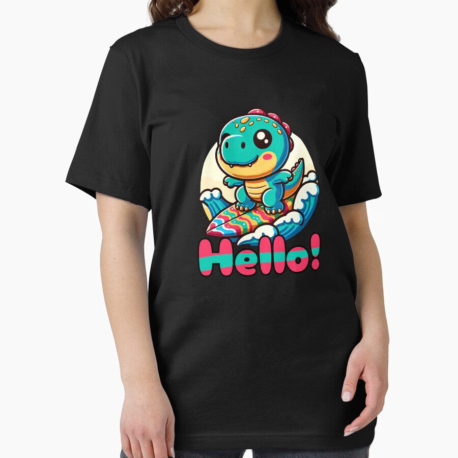 Cute Kawaii Dinosaur Surfing Funny by SOVA-PR Unisex , , , Long Sleeve Tee