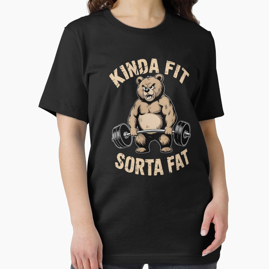 Kinda Fit Sorta Fat Funny Gym Bear Weightlifting Workout by raccoon2opossum Unisex , , , Long Sleeve Tee