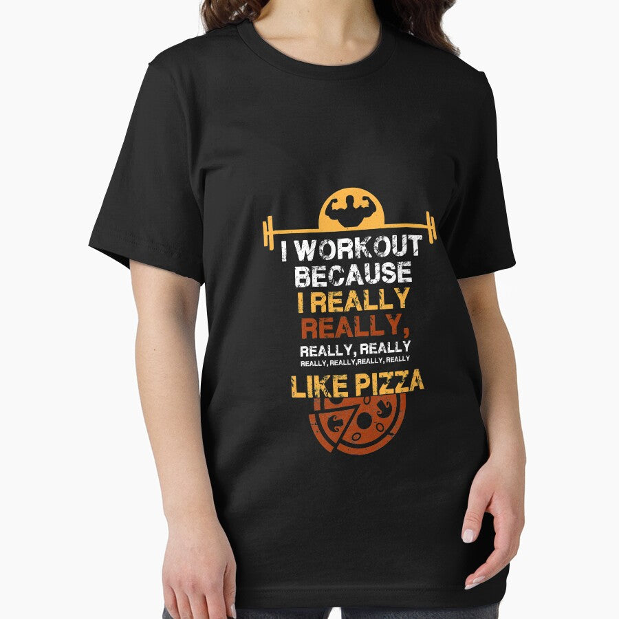 I Workout Because I Really Like pizza | gym shirts | men fitness | funny exercise shirt | funny fitness shirts | workout clothes | fitness motivational gym shirts | workout shirt by Kreature Look