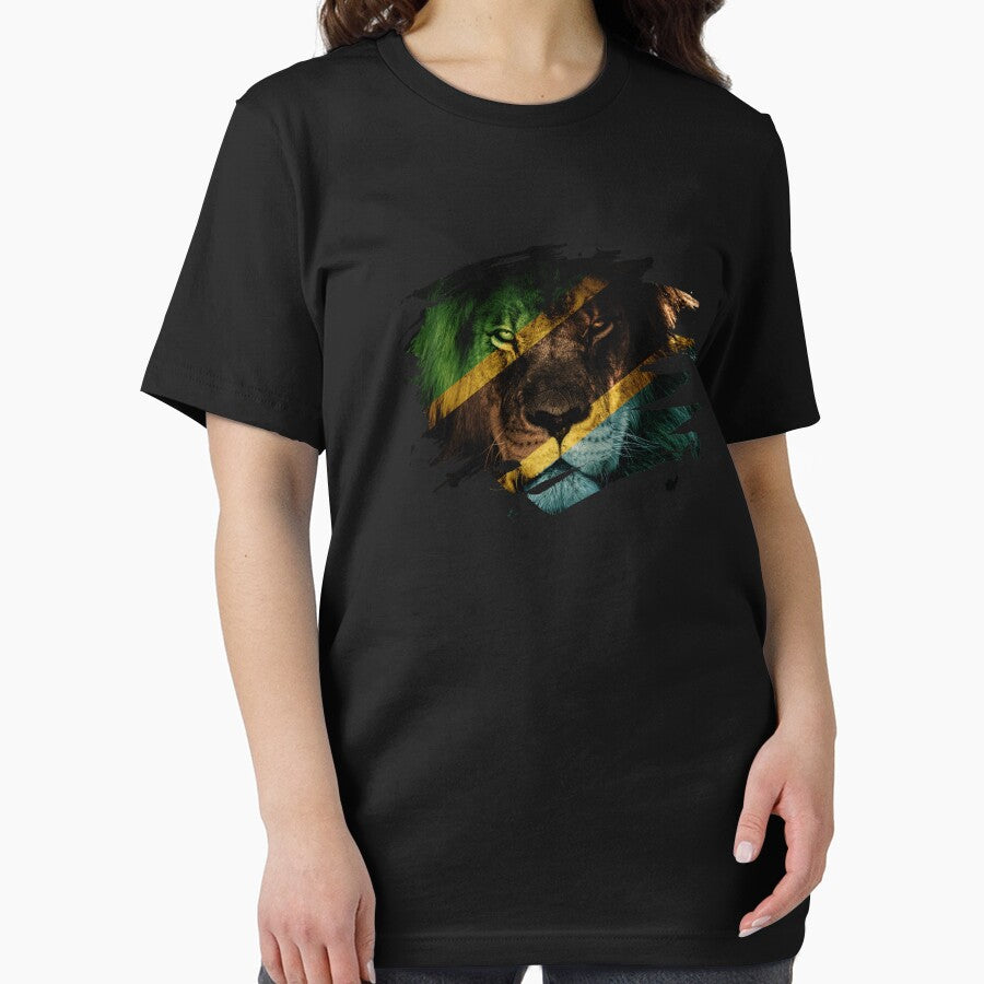 Tanzania Flag & African Lion Picture   Tanzanian Pride T Shirt by ockshirts