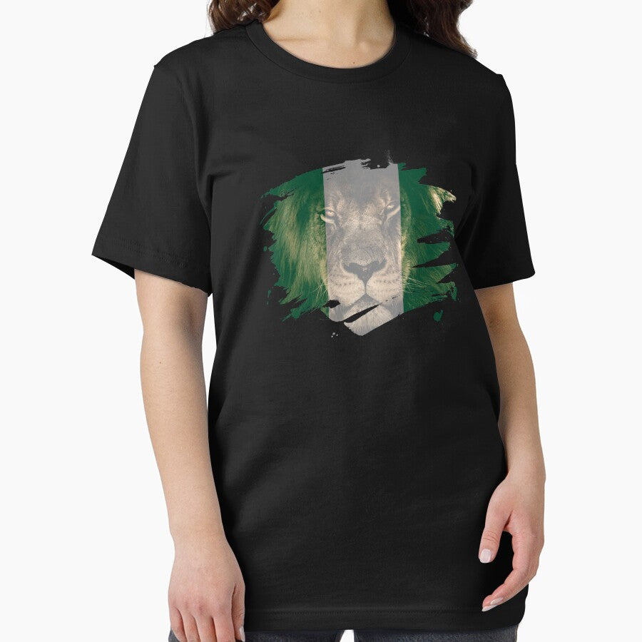Nigeria Flag & African Lion Picture   Nigerian Pride T Shirt by ockshirts