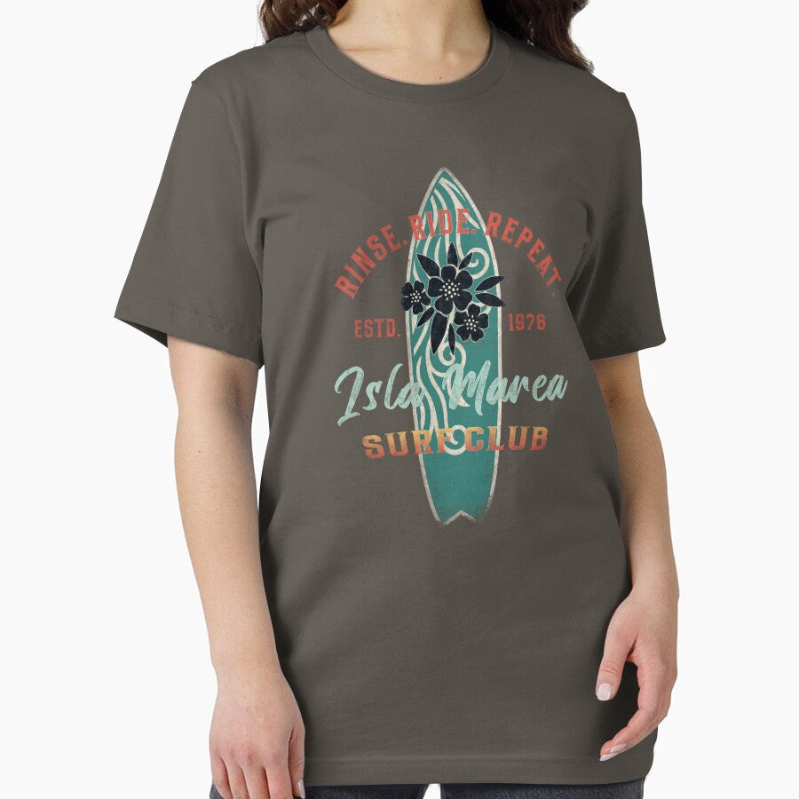 Isla Marea Surf Club – Rinse. Ride. Repeat. Distressed Surf Tee by EpochFusion
