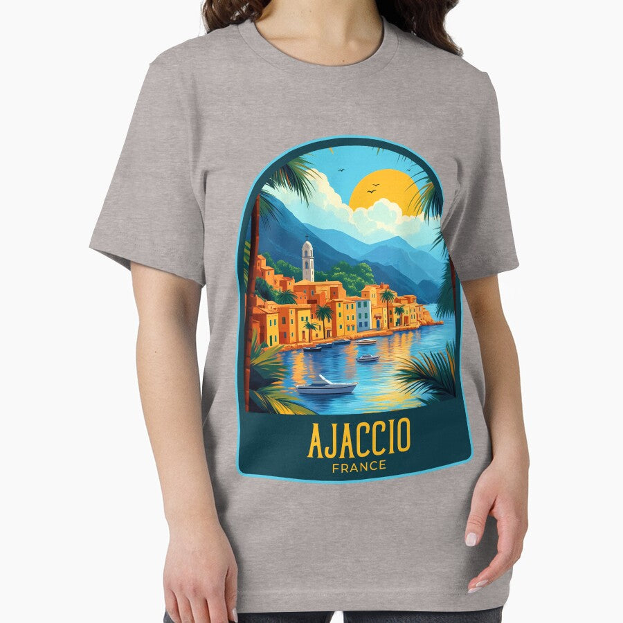 Ajaccio Vintage Travel Illustration by HomeLivingCo Unisex , , , Long Sleeve Tee