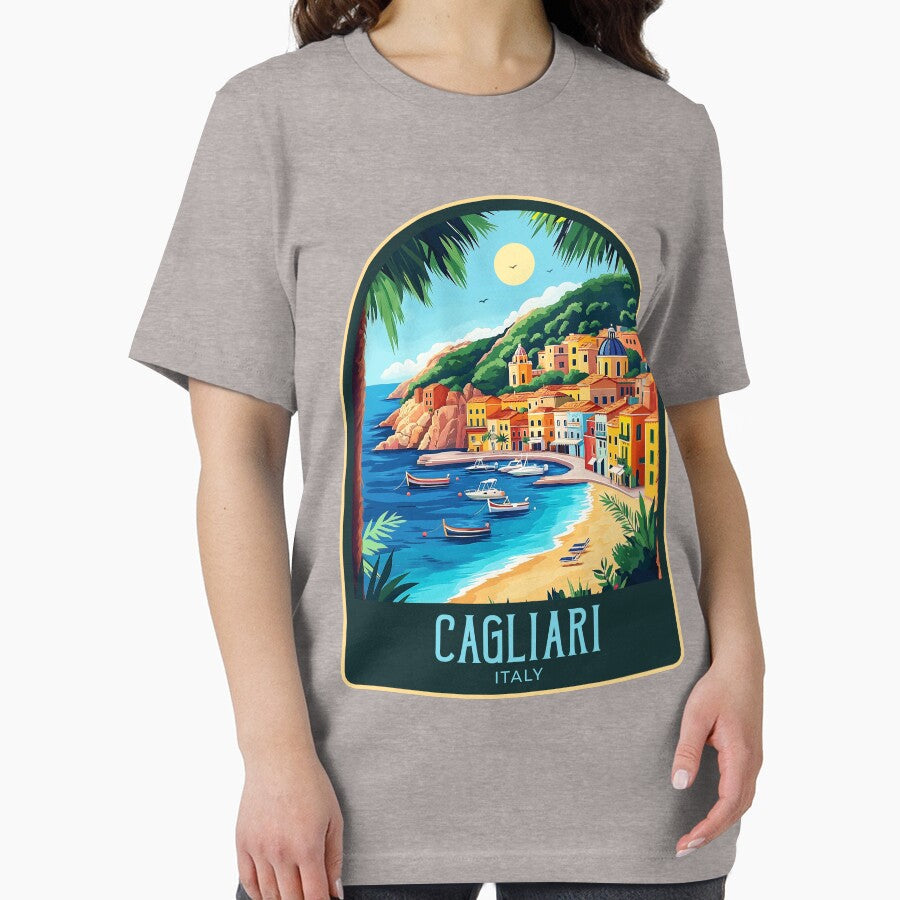 Cagliari Vintage Travel Illustration by HomeLivingCo Unisex , , , Long Sleeve Tee