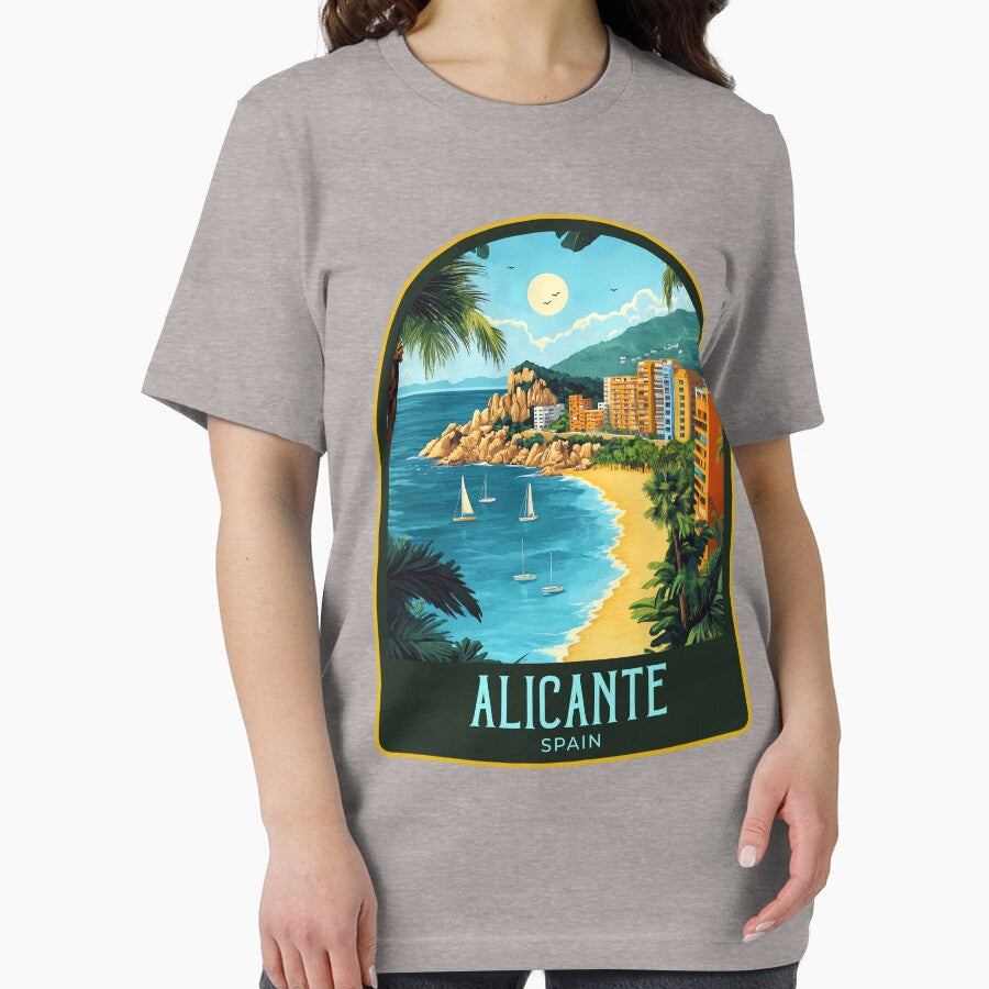 Alicante Vintage Travel Illustration by HomeLivingCo Unisex , , , Long Sleeve Tee