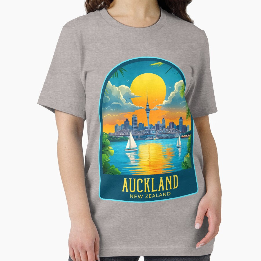 Auckland Vintage Travel Illustration by HomeLivingCo Unisex , , , Long Sleeve Tee