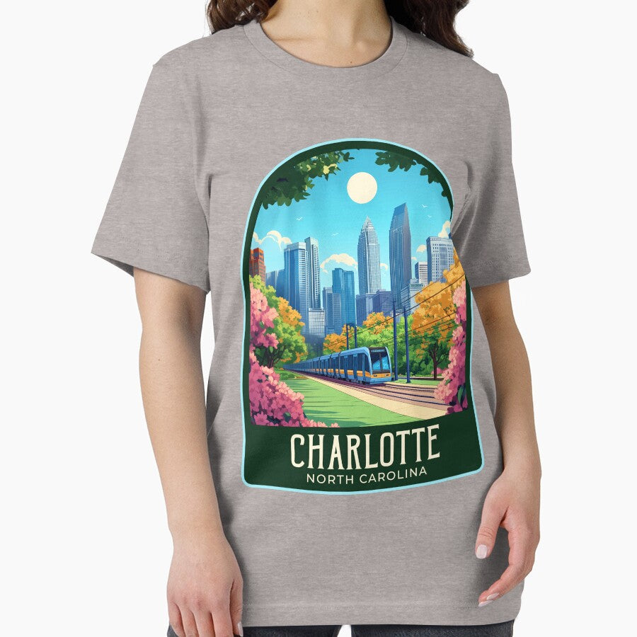 Charlotte North Carolina Vintage Travel Illustration by HomeLivingCo Unisex , , , Long Sleeve Tee
