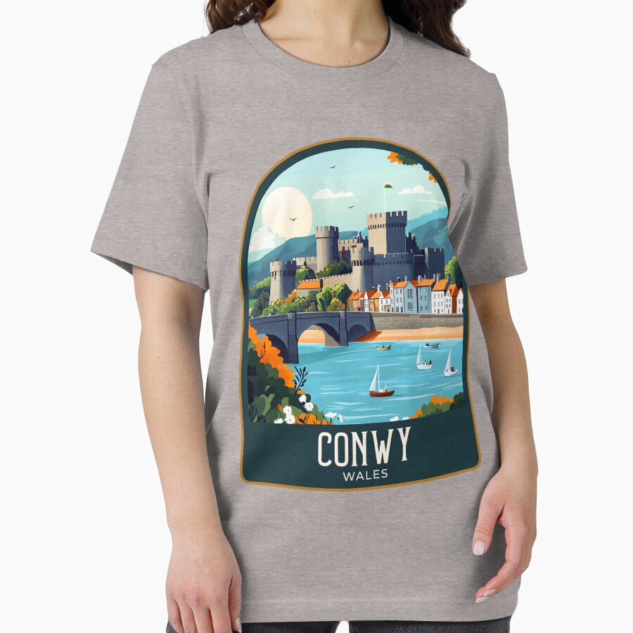 Conwy Vintage Travel Illustration by HomeLivingCo Unisex , , , Long Sleeve Tee