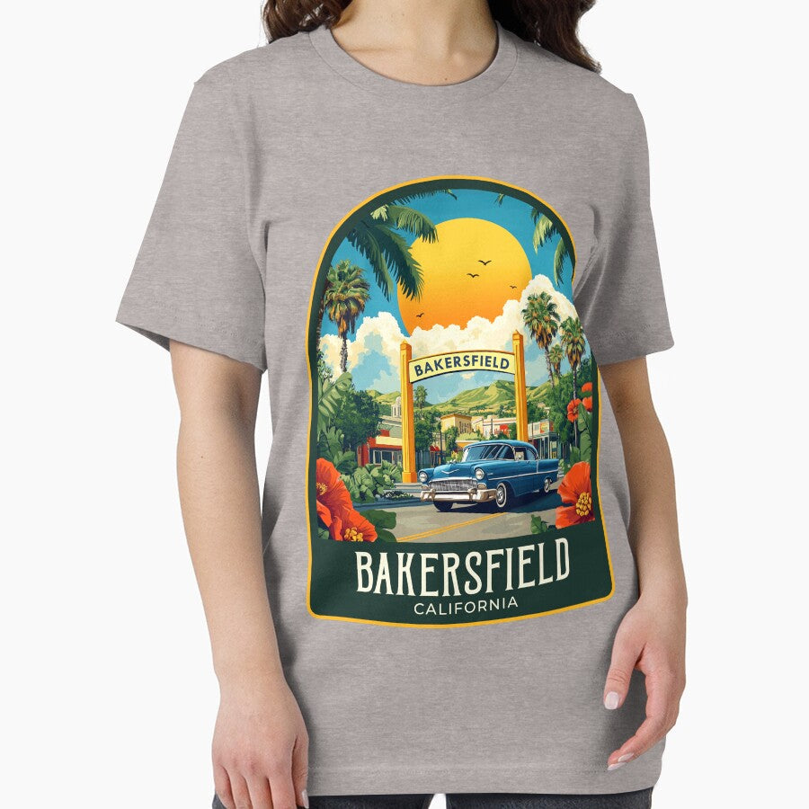 Bakersfield Vintage Travel Illustration by HomeLivingCo Unisex , , , Long Sleeve Tee