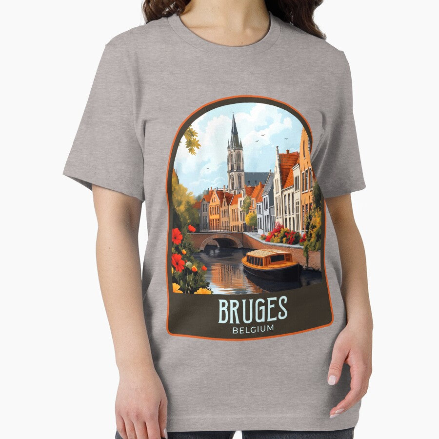Bruges Vintage Travel Illustration by HomeLivingCo Unisex , , , Long Sleeve Tee