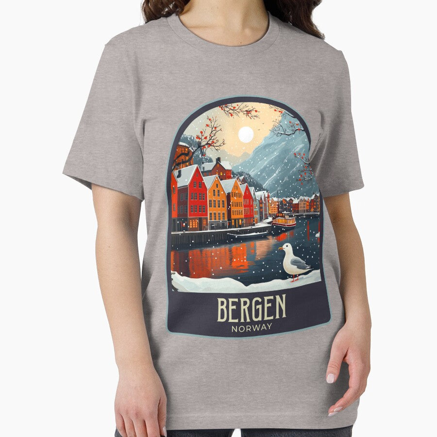 Bergen Vintage Travel Illustration by HomeLivingCo Unisex , , , Long Sleeve Tee