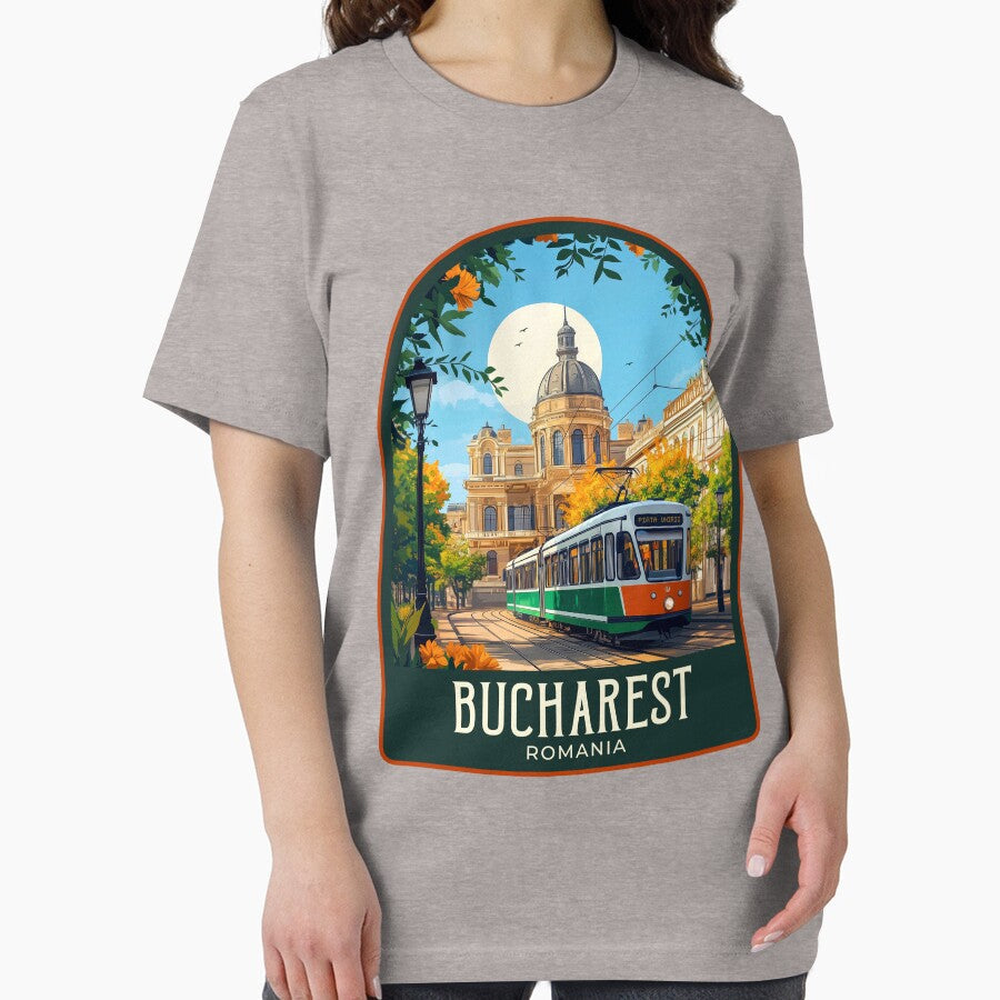 Bucharest Vintage Travel Illustration by HomeLivingCo Unisex , , , Long Sleeve Tee