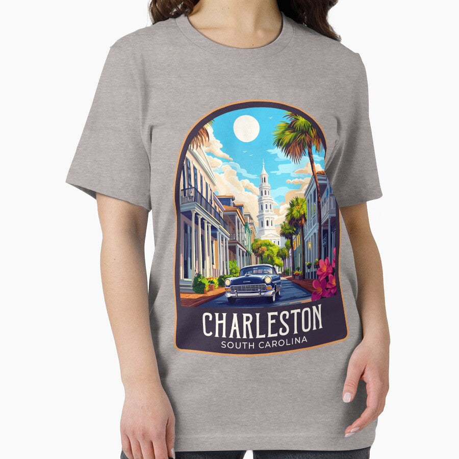 Charleston Vintage Travel Illustration by HomeLivingCo Unisex , , , Long Sleeve Tee